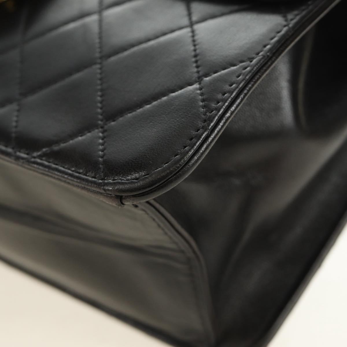 CHANEL Matelasse Chain Shoulder Bag Lamb Skin Black Gold CC Auth 189753V