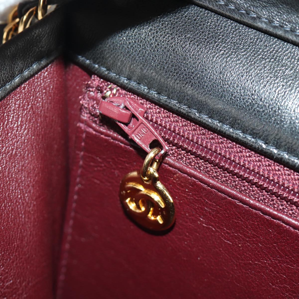 CHANEL Matelasse Chain Shoulder Bag Lamb Skin Black Gold CC Auth 189753V