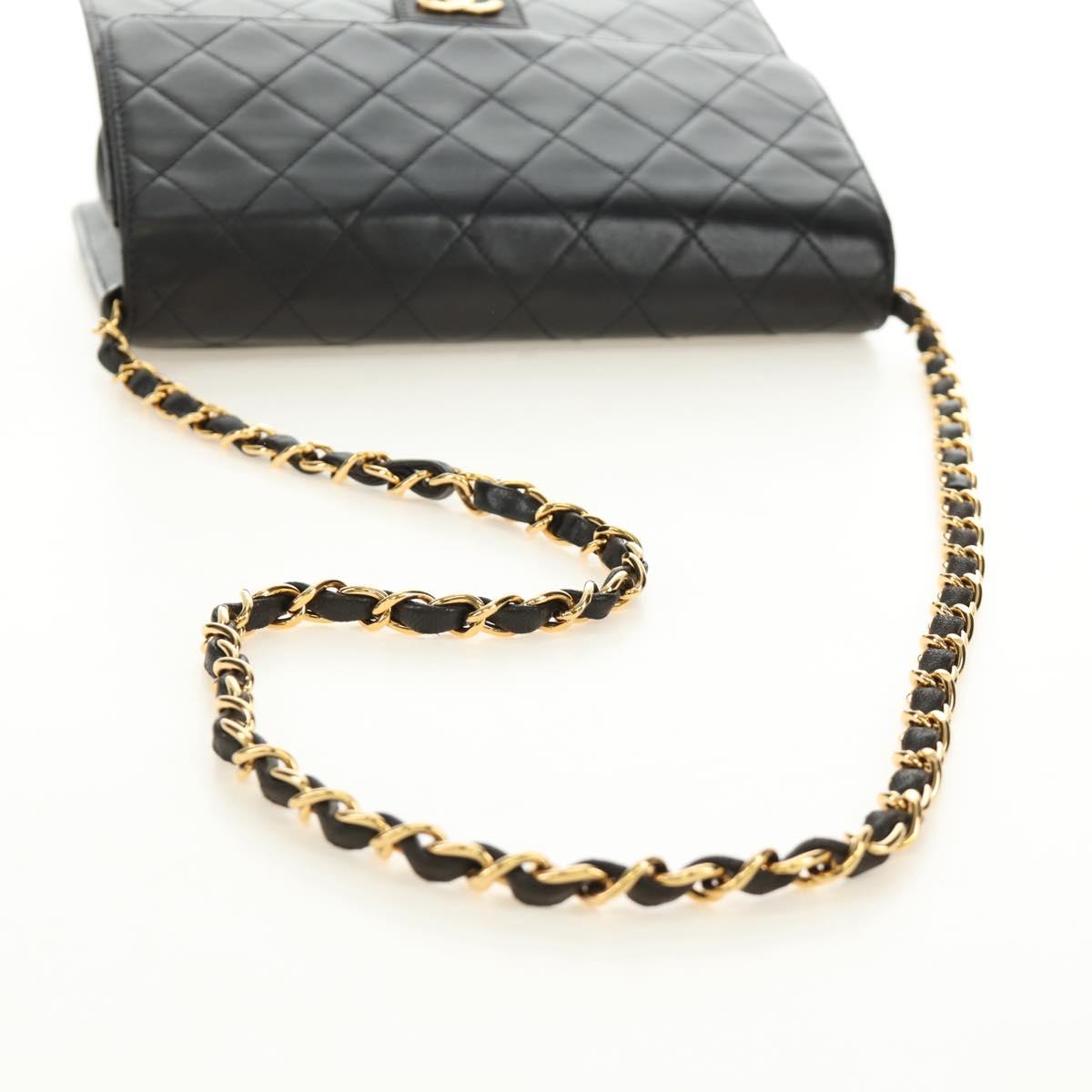 CHANEL Matelasse Chain Shoulder Bag Lamb Skin Black Gold CC Auth 189753V