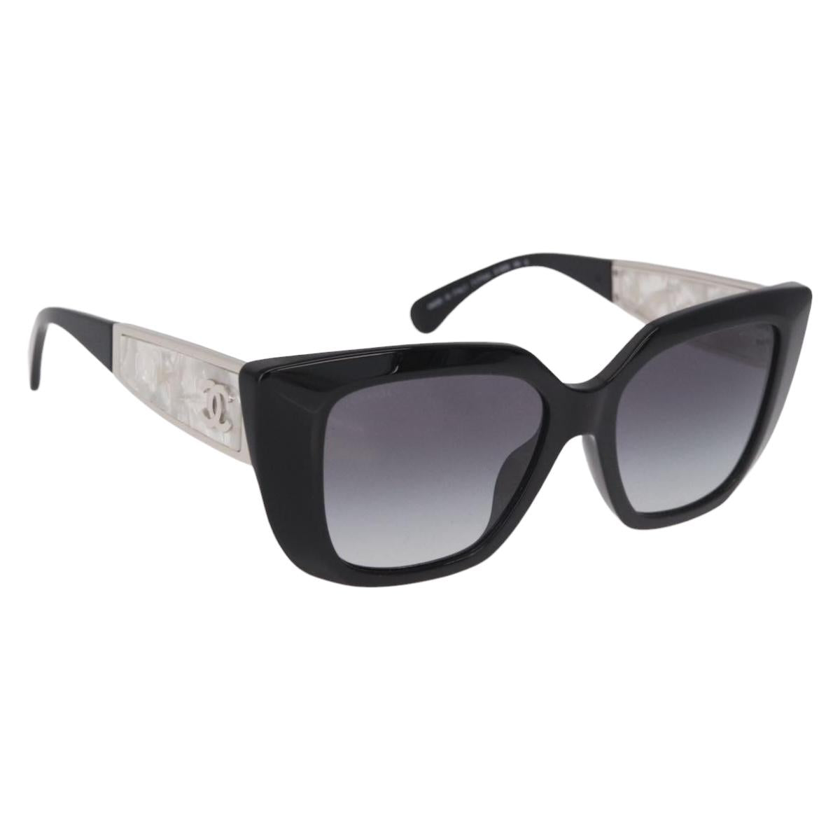 CHANEL Sunglasses metal Black CC Auth 189755M