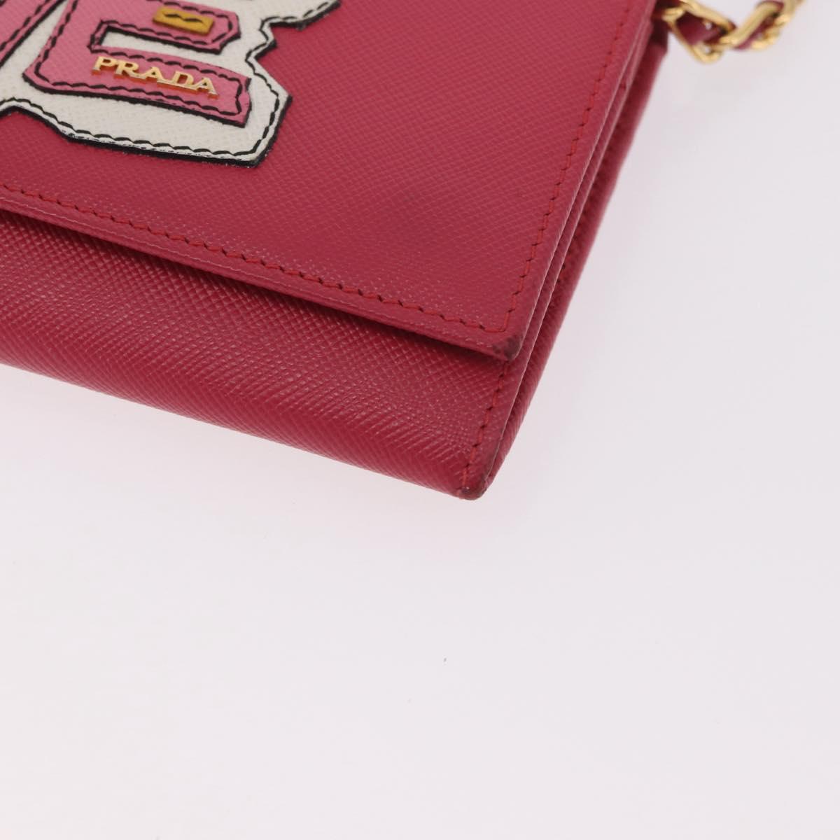 PRADA Chain Shoulder Wallet Safiano leather Pink Gold Auth 189760