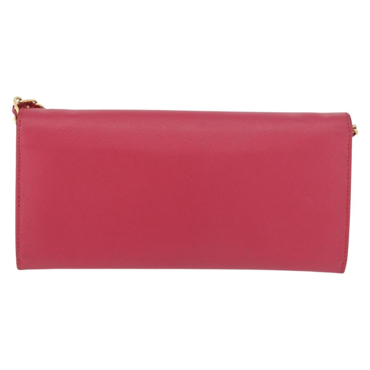PRADA Chain Shoulder Wallet Safiano leather Pink Gold Auth 189760