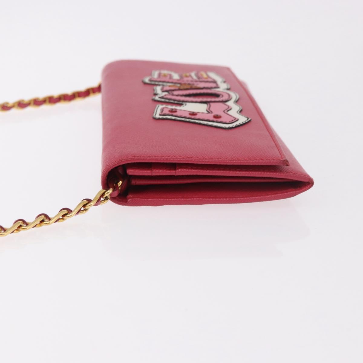 PRADA Chain Shoulder Wallet Safiano leather Pink Gold Auth 189760
