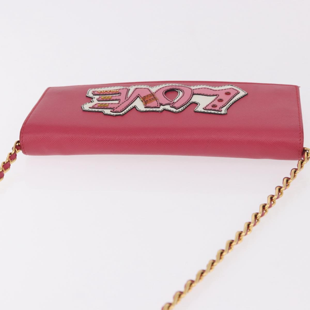 PRADA Chain Shoulder Wallet Safiano leather Pink Gold Auth 189760