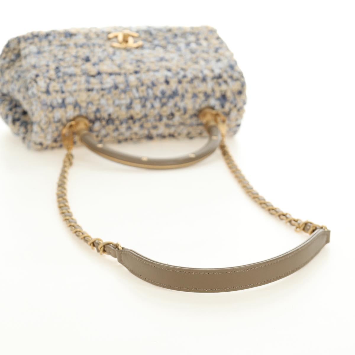 CHANEL Top Handle Chain Shoulder Bag Tweed 2way Multicolor Gold CC Auth 189761SM