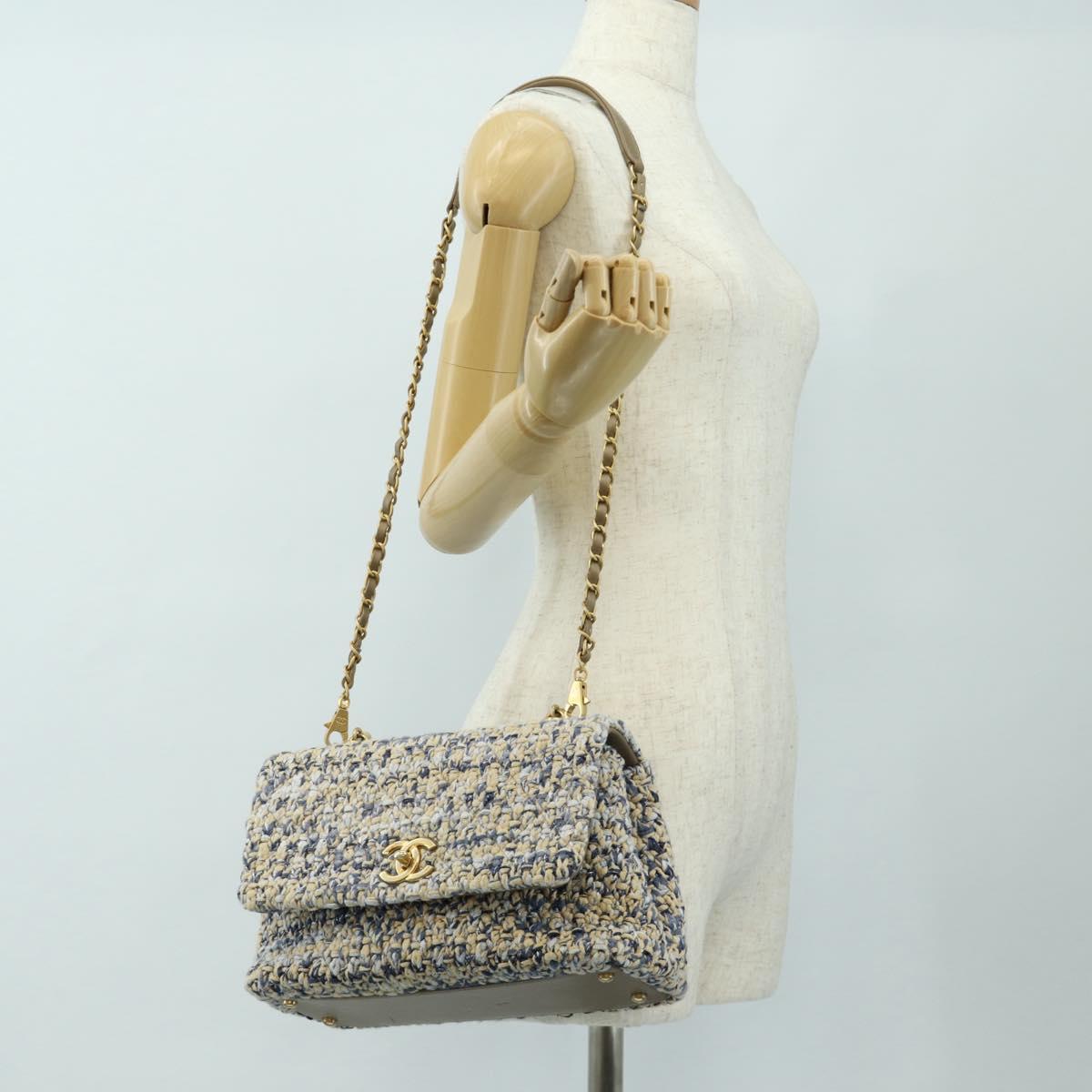 CHANEL Top Handle Chain Shoulder Bag Tweed 2way Multicolor Gold CC Auth 189761SM