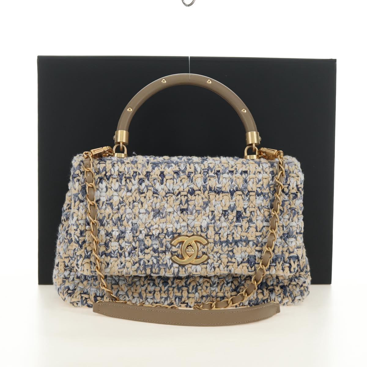 CHANEL Top Handle Chain Shoulder Bag Tweed 2way Multicolor Gold CC Auth 189761SM