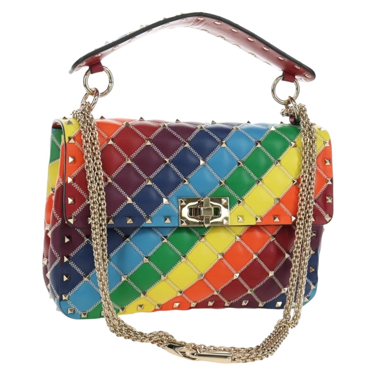 VALENTINO Rock Studs Chain Bag Leather 2way Multicolor Gold Auth 189762M