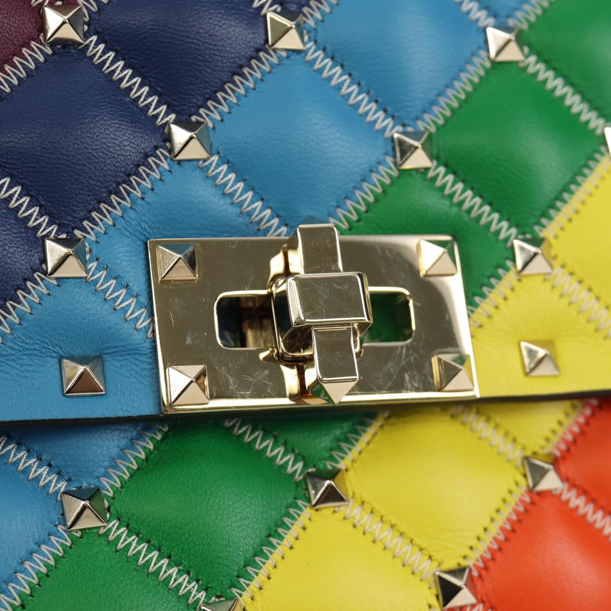 VALENTINO Rock Studs Chain Bag Leather 2way Multicolor Gold Auth 189762M