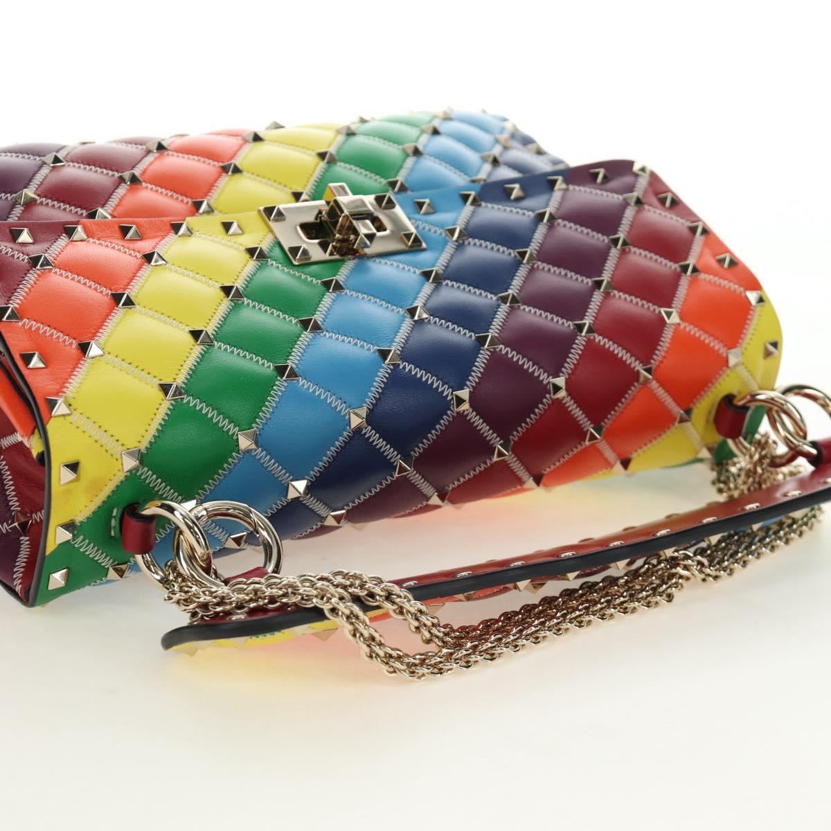 VALENTINO Rock Studs Chain Bag Leather 2way Multicolor Gold Auth 189762M