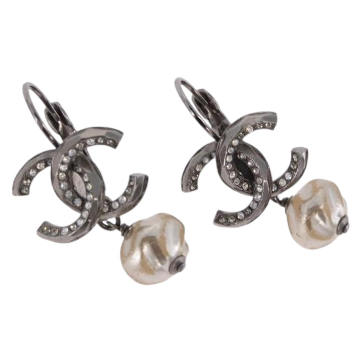 CHANEL COCO Mark Pierce Earring metal Silver CC Auth 189767A