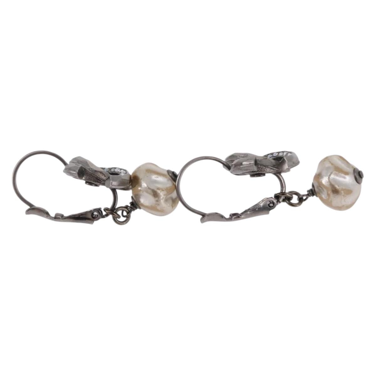 CHANEL COCO Mark Pierce Earring metal Silver CC Auth 189767A