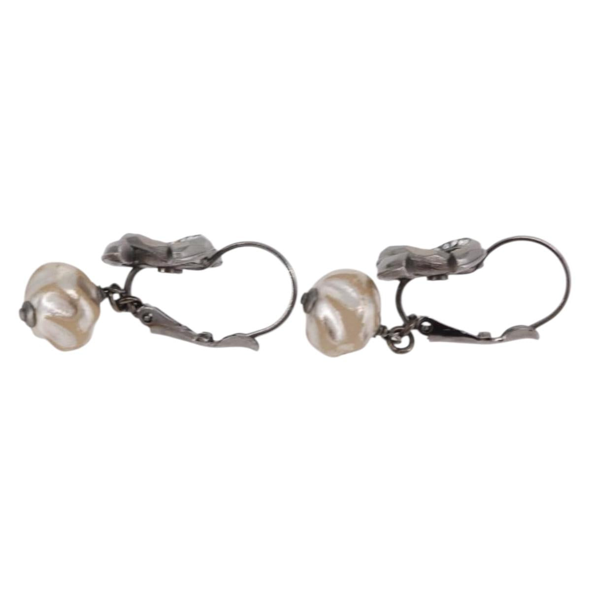 CHANEL COCO Mark Pierce Earring metal Silver CC Auth 189767A