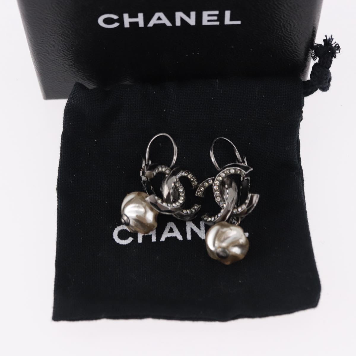 CHANEL COCO Mark Pierce Earring metal Silver CC Auth 189767A