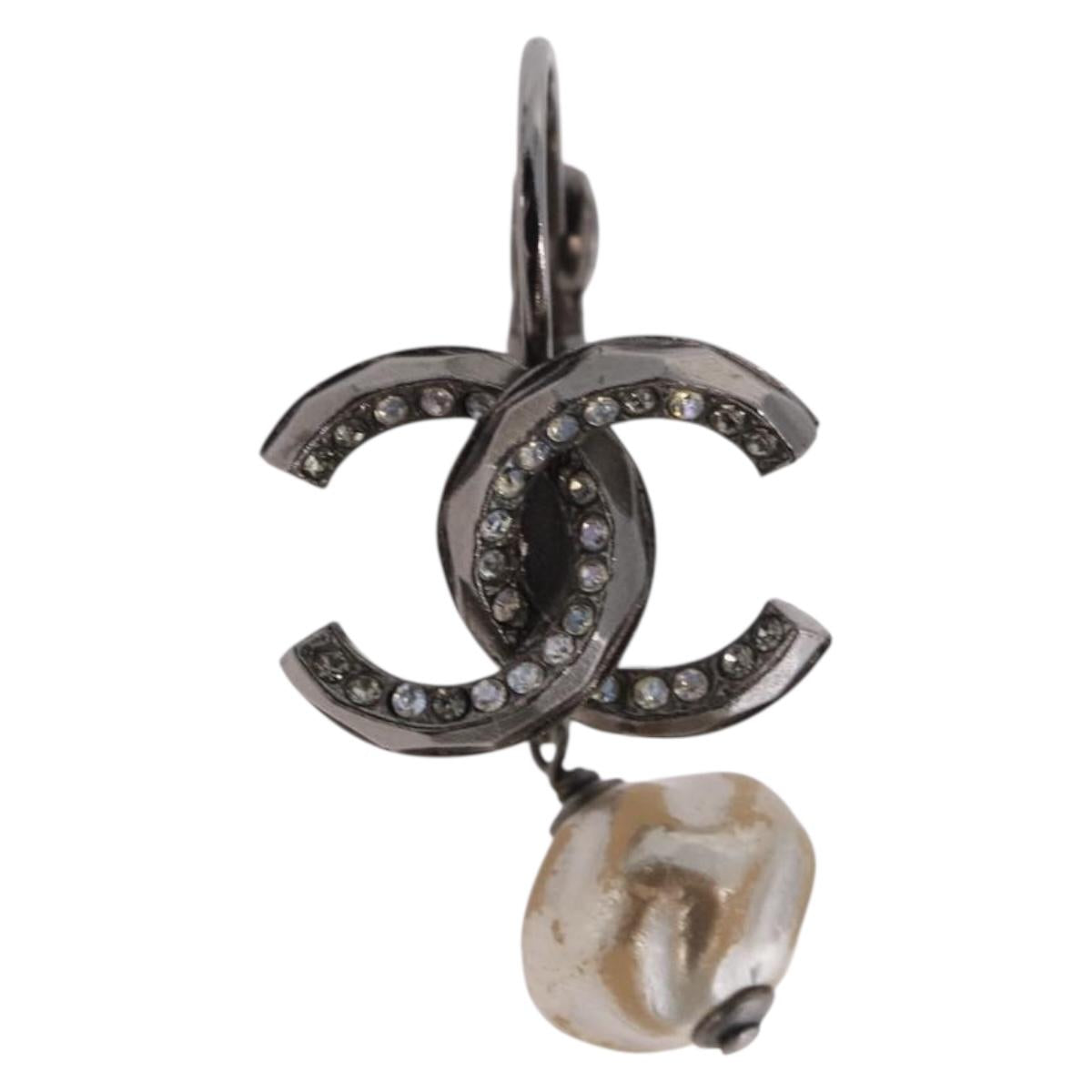 CHANEL COCO Mark Pierce Earring metal Silver CC Auth 189767A