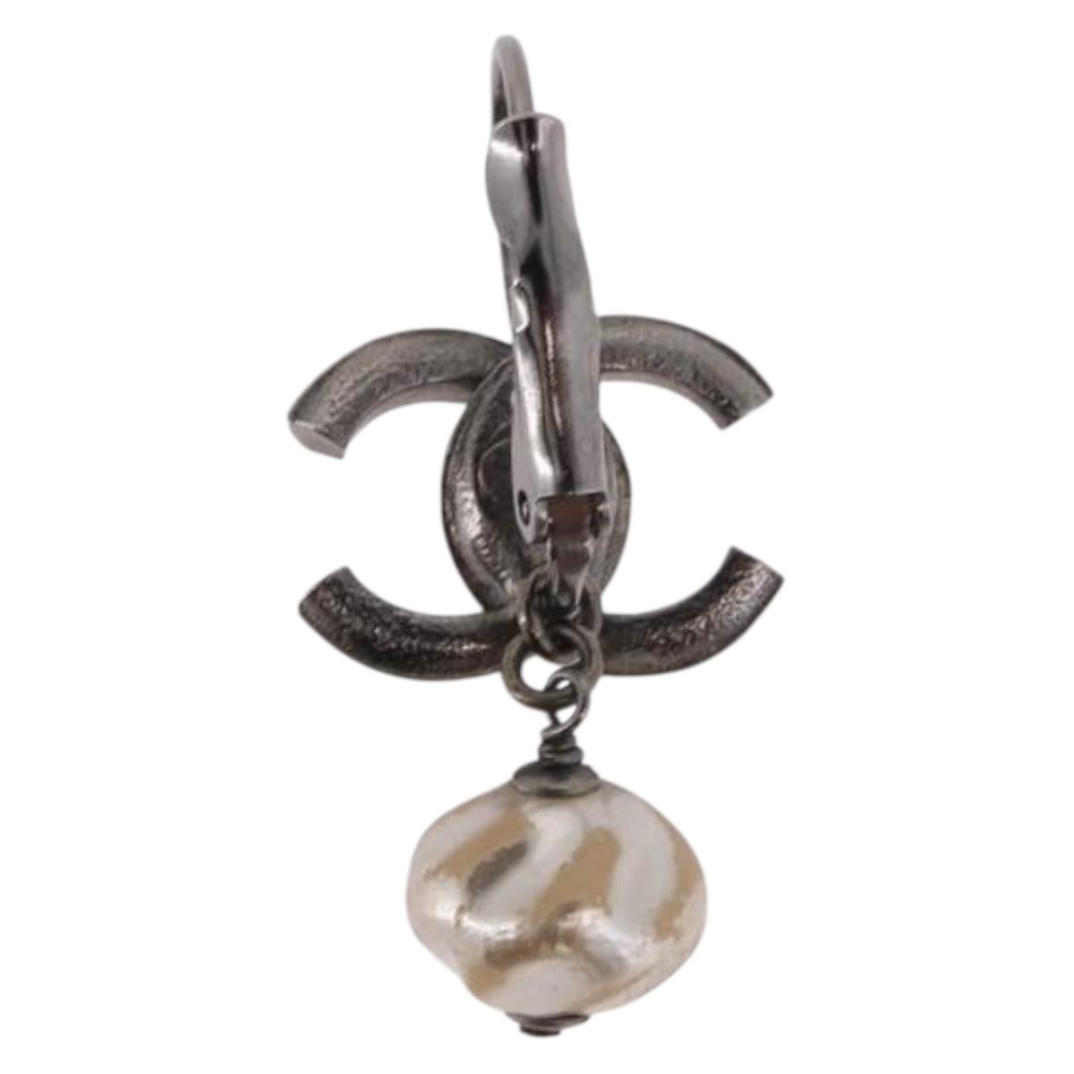CHANEL COCO Mark Pierce Earring metal Silver CC Auth 189767A