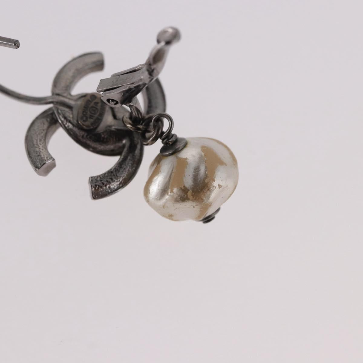 CHANEL COCO Mark Pierce Earring metal Silver CC Auth 189767A