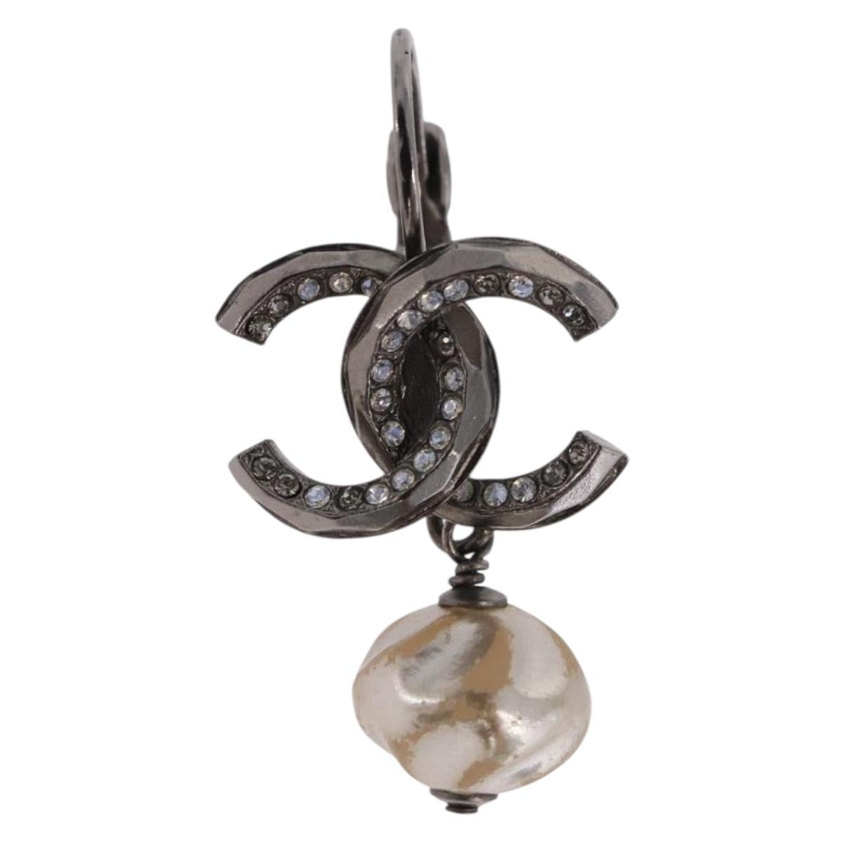 CHANEL COCO Mark Pierce Earring metal Silver CC Auth 189767A