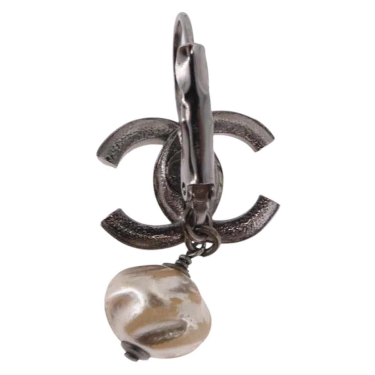 CHANEL COCO Mark Pierce Earring metal Silver CC Auth 189767A