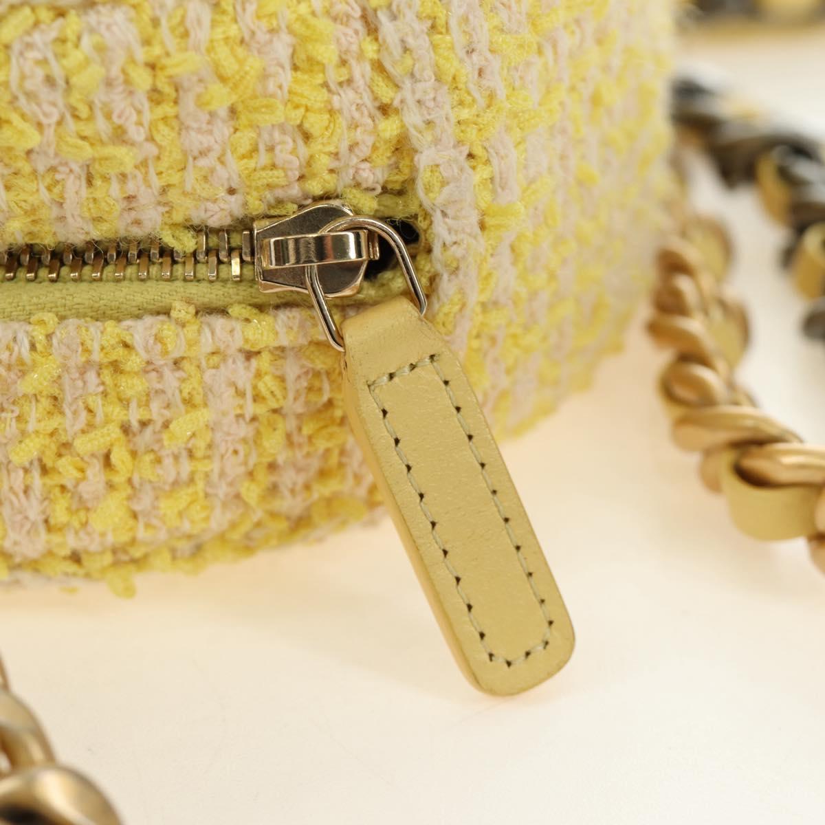 CHANEL Chain Shoulder Bag Tweed 2way Yellow Gold Silver CC Auth 189770M