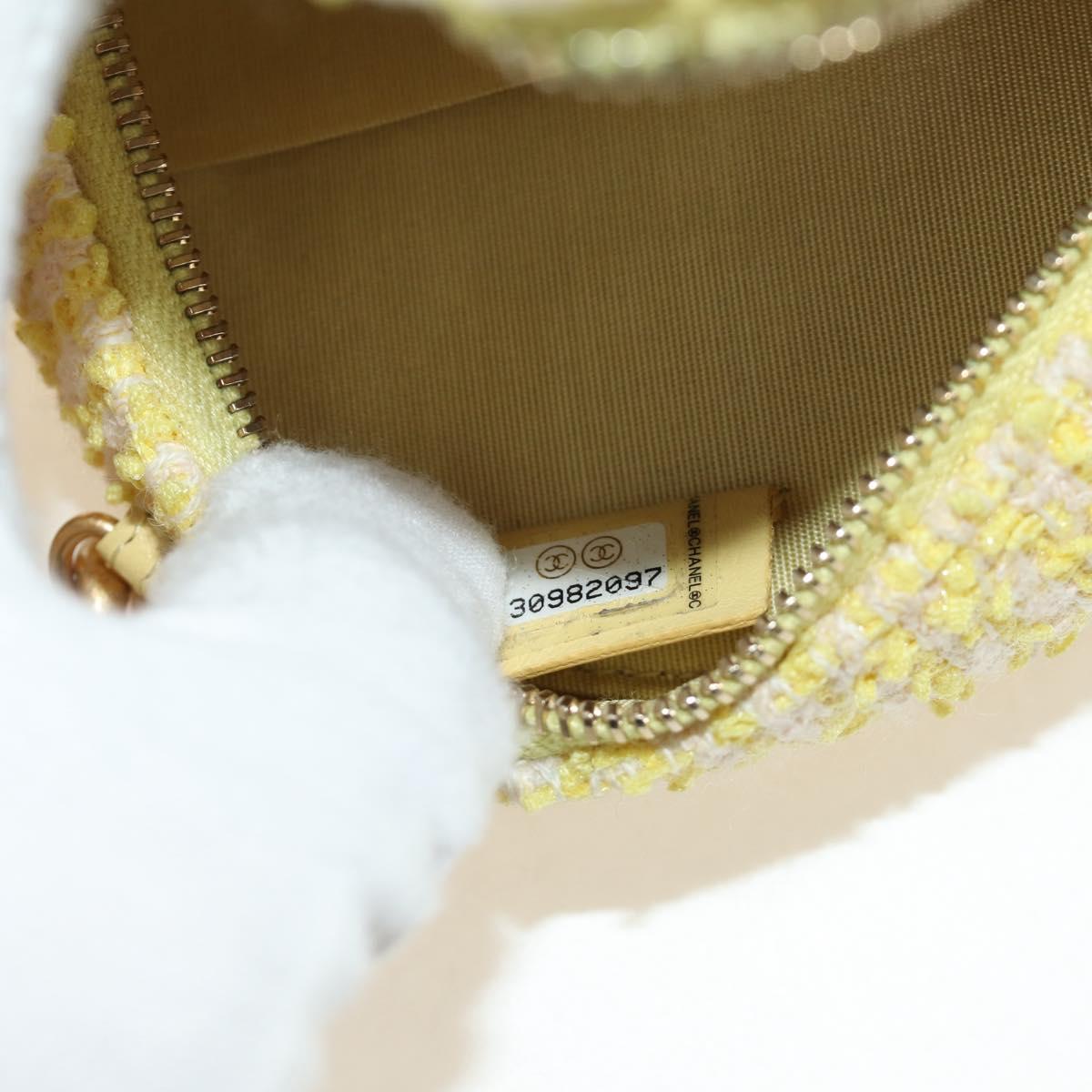 CHANEL Chain Shoulder Bag Tweed 2way Yellow Gold Silver CC Auth 189770M