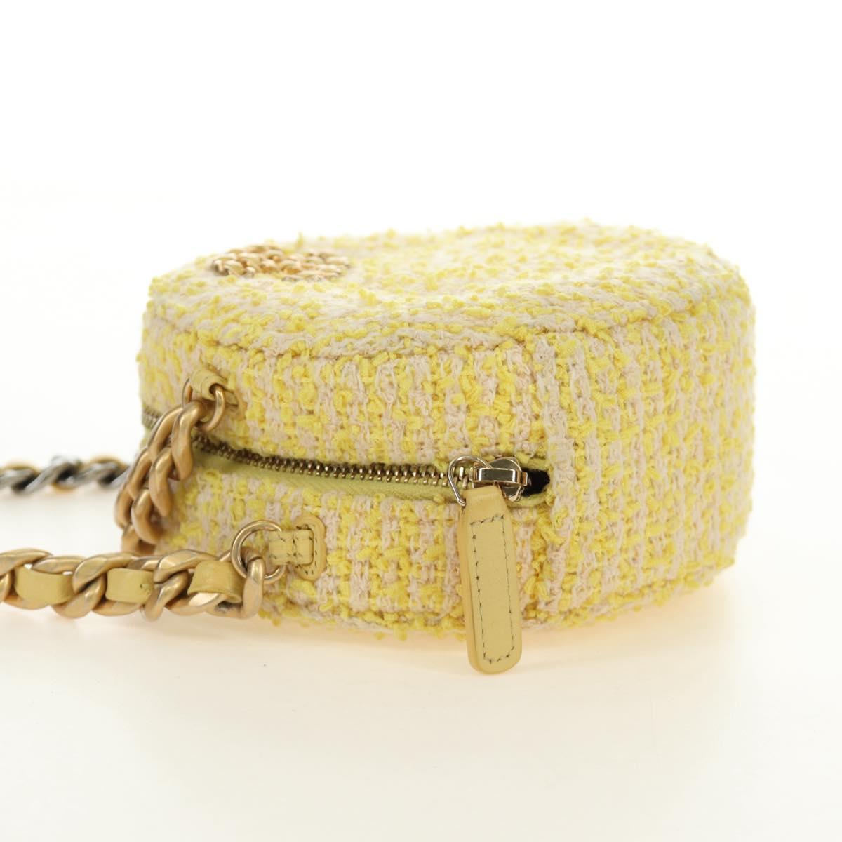 CHANEL Chain Shoulder Bag Tweed 2way Yellow Gold Silver CC Auth 189770M