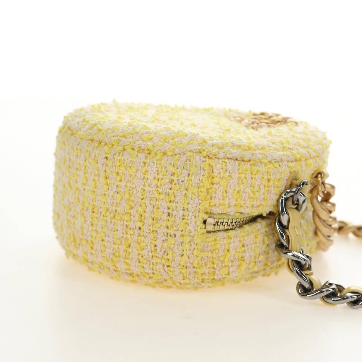CHANEL Chain Shoulder Bag Tweed 2way Yellow Gold Silver CC Auth 189770M