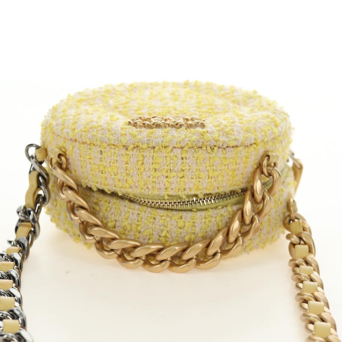 CHANEL Chain Shoulder Bag Tweed 2way Yellow Gold Silver CC Auth 189770M