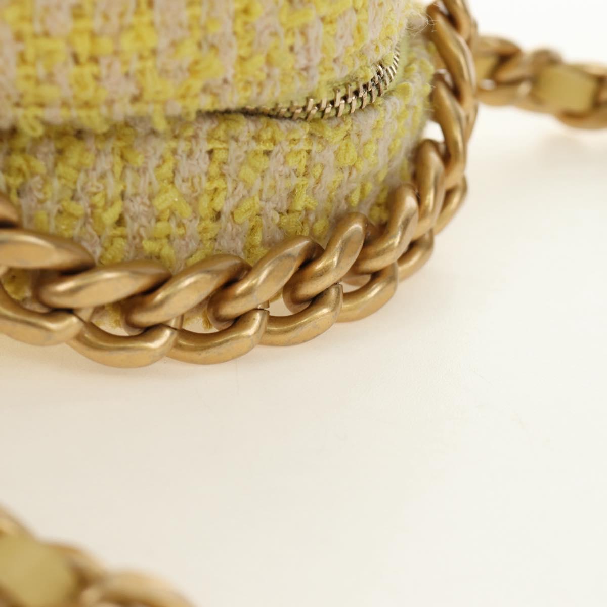 CHANEL Chain Shoulder Bag Tweed 2way Yellow Gold Silver CC Auth 189770M