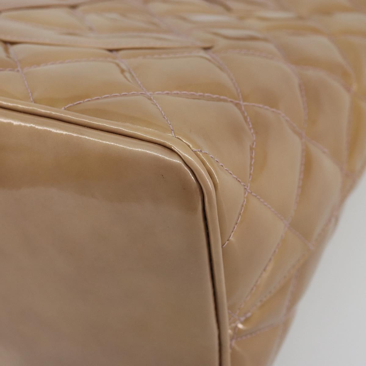 CHANEL Matelasse Reprint Tote Bag Patent leather Beige CC Auth 189771M