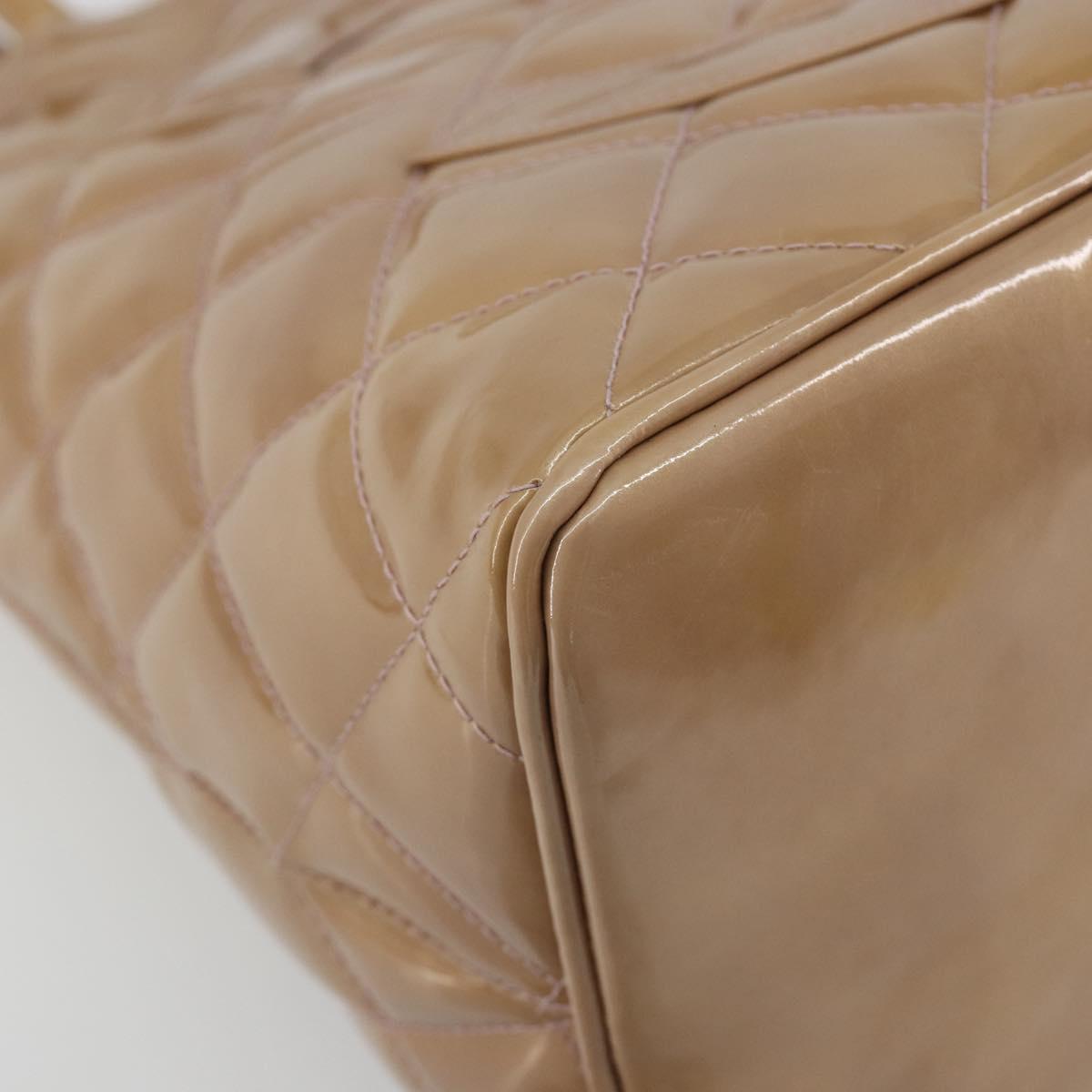 CHANEL Matelasse Reprint Tote Bag Patent leather Beige CC Auth 189771M