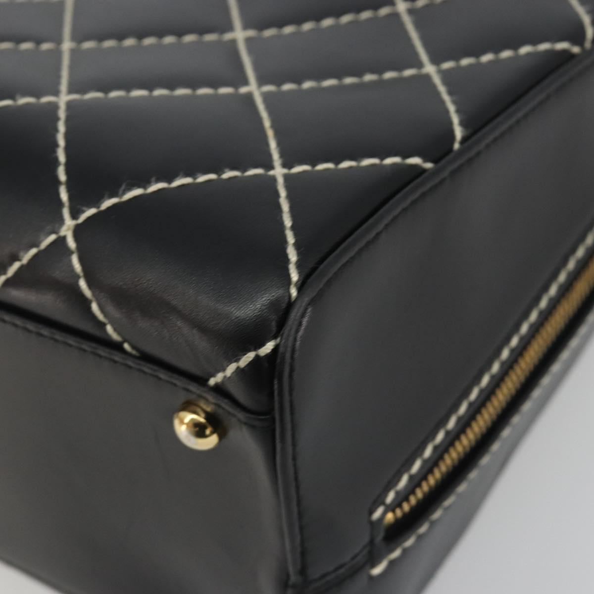 CHANEL Wild Stitch Hand Bag Leather Black Gold CC Auth 189773