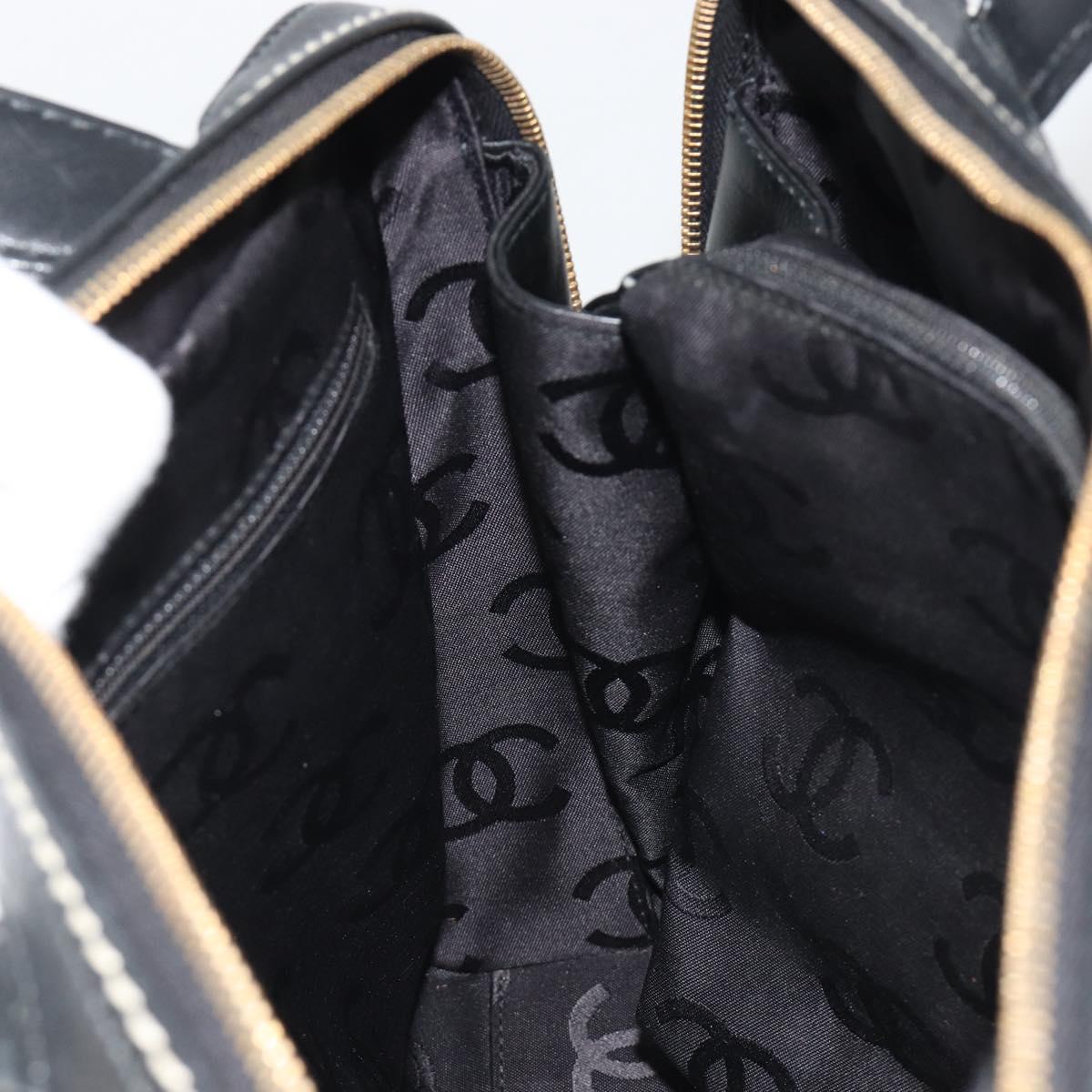 CHANEL Wild Stitch Hand Bag Leather Black Gold CC Auth 189773