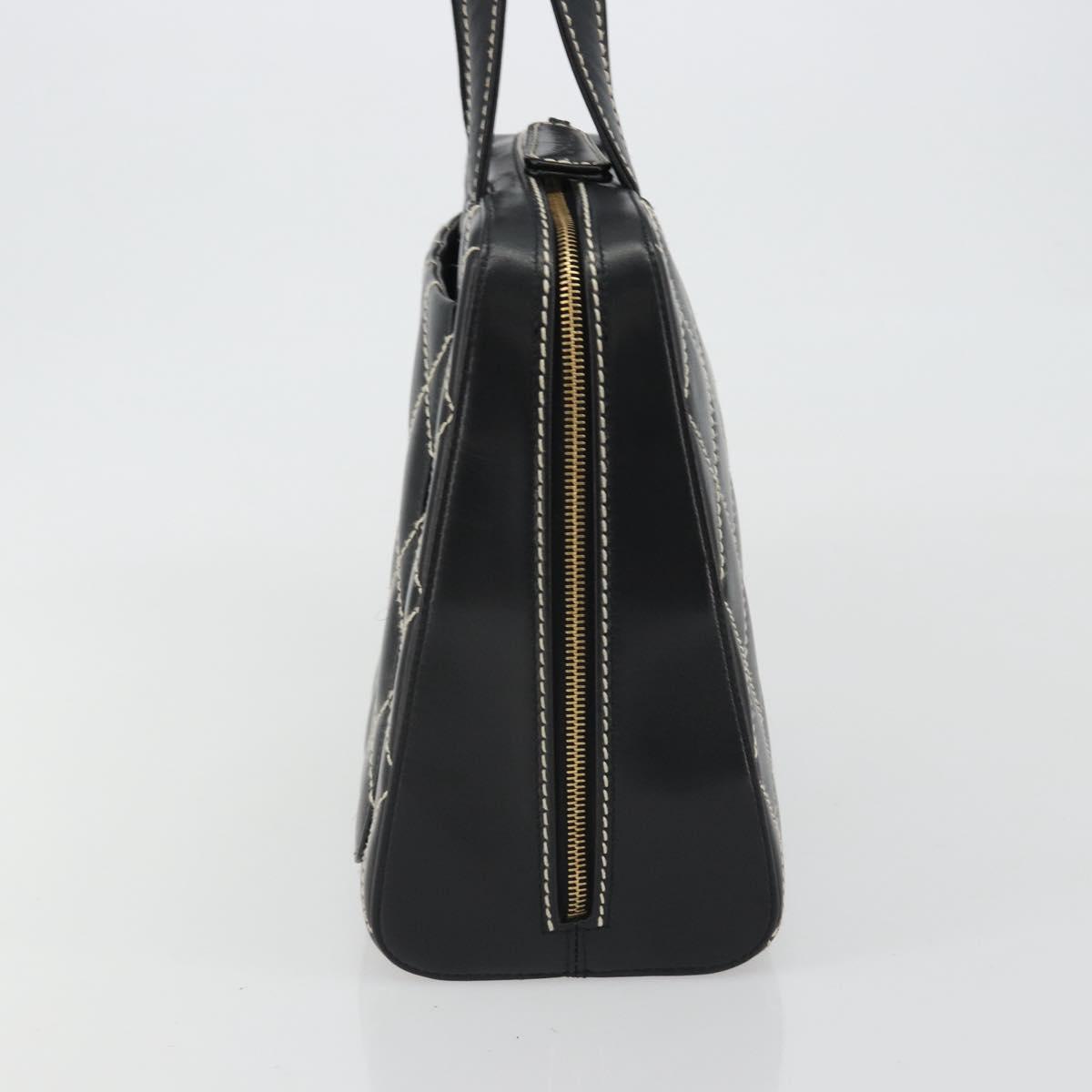 CHANEL Wild Stitch Hand Bag Leather Black Gold CC Auth 189773
