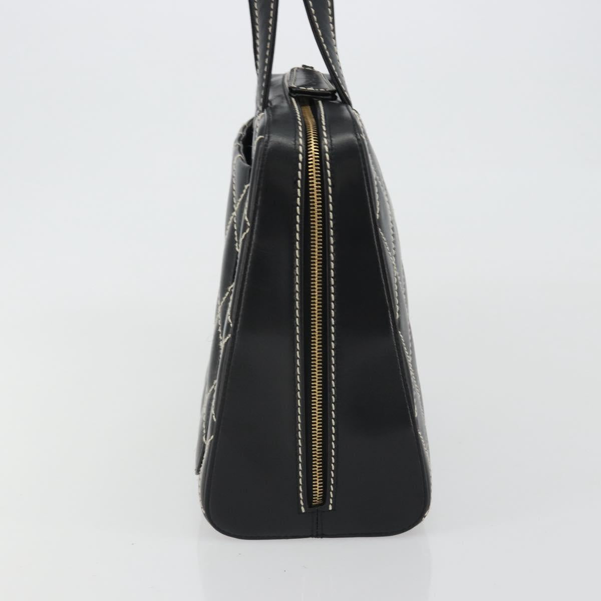 CHANEL Wild Stitch Hand Bag Leather Black Gold CC Auth 189773