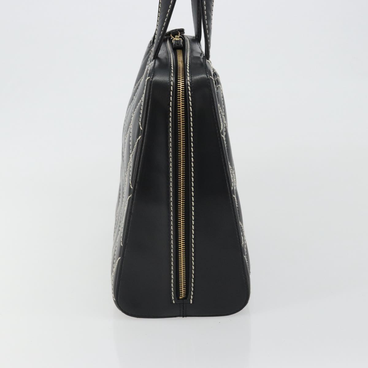 CHANEL Wild Stitch Hand Bag Leather Black Gold CC Auth 189773