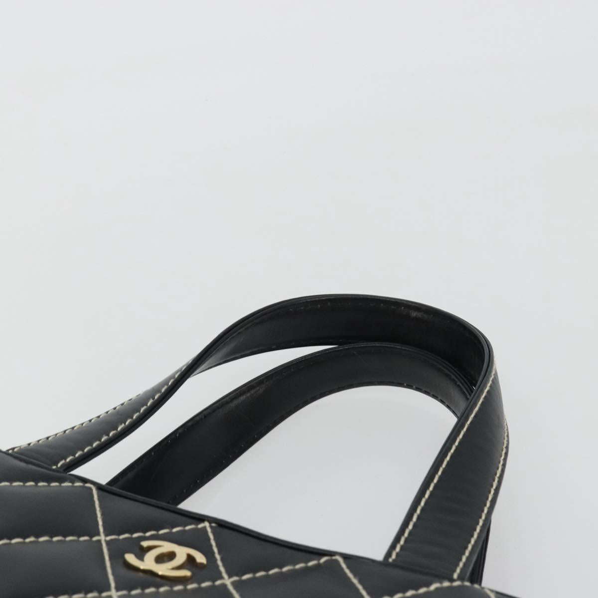 CHANEL Wild Stitch Hand Bag Leather Black Gold CC Auth 189773