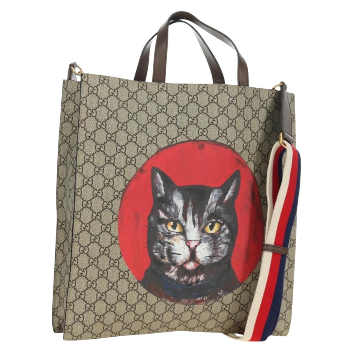 GUCCI GG Supreme Sherry Line Tote Bag PVC 2way Beige Gold 450950 Auth 189774M