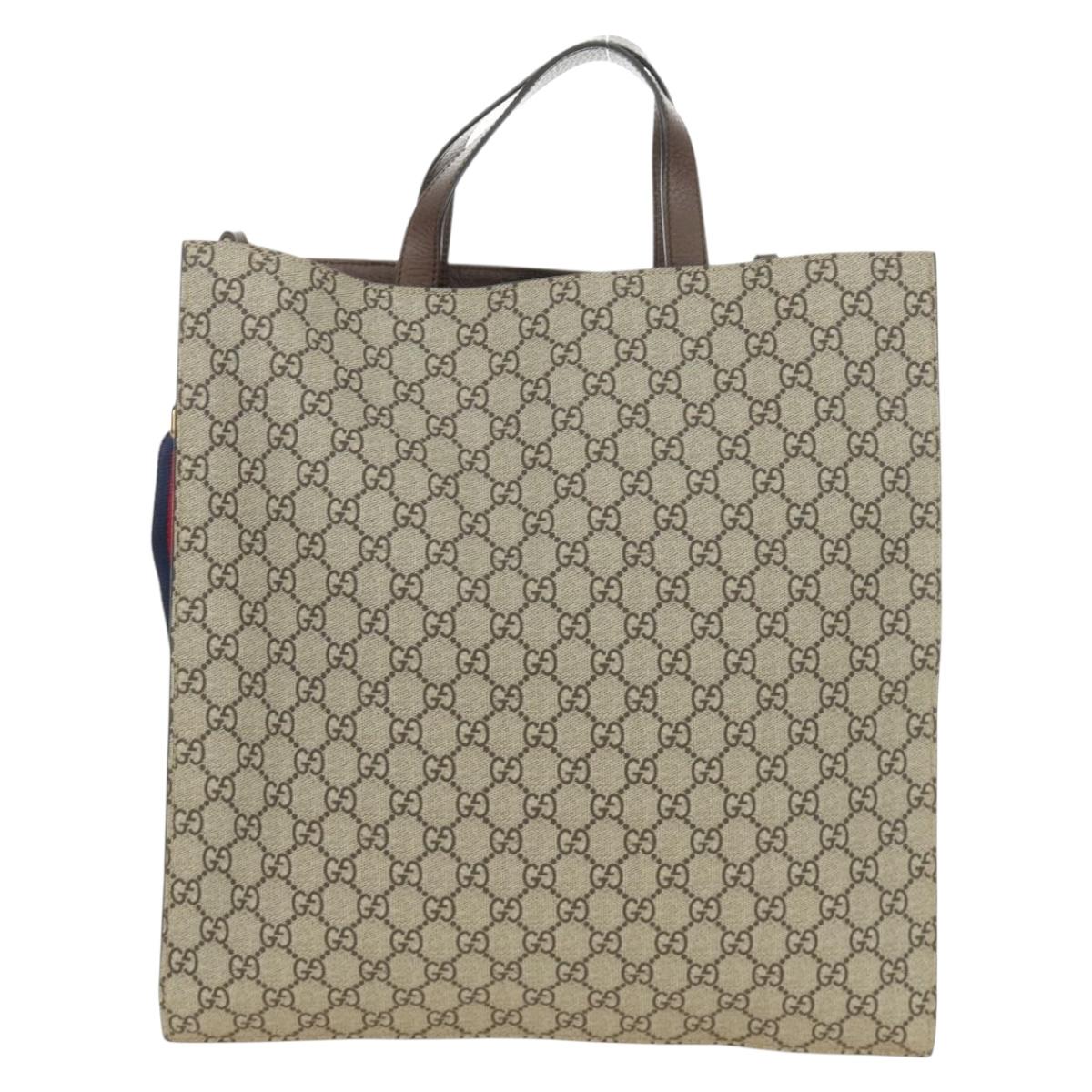 GUCCI GG Supreme Sherry Line Tote Bag PVC 2way Beige Gold 450950 Auth 189774M