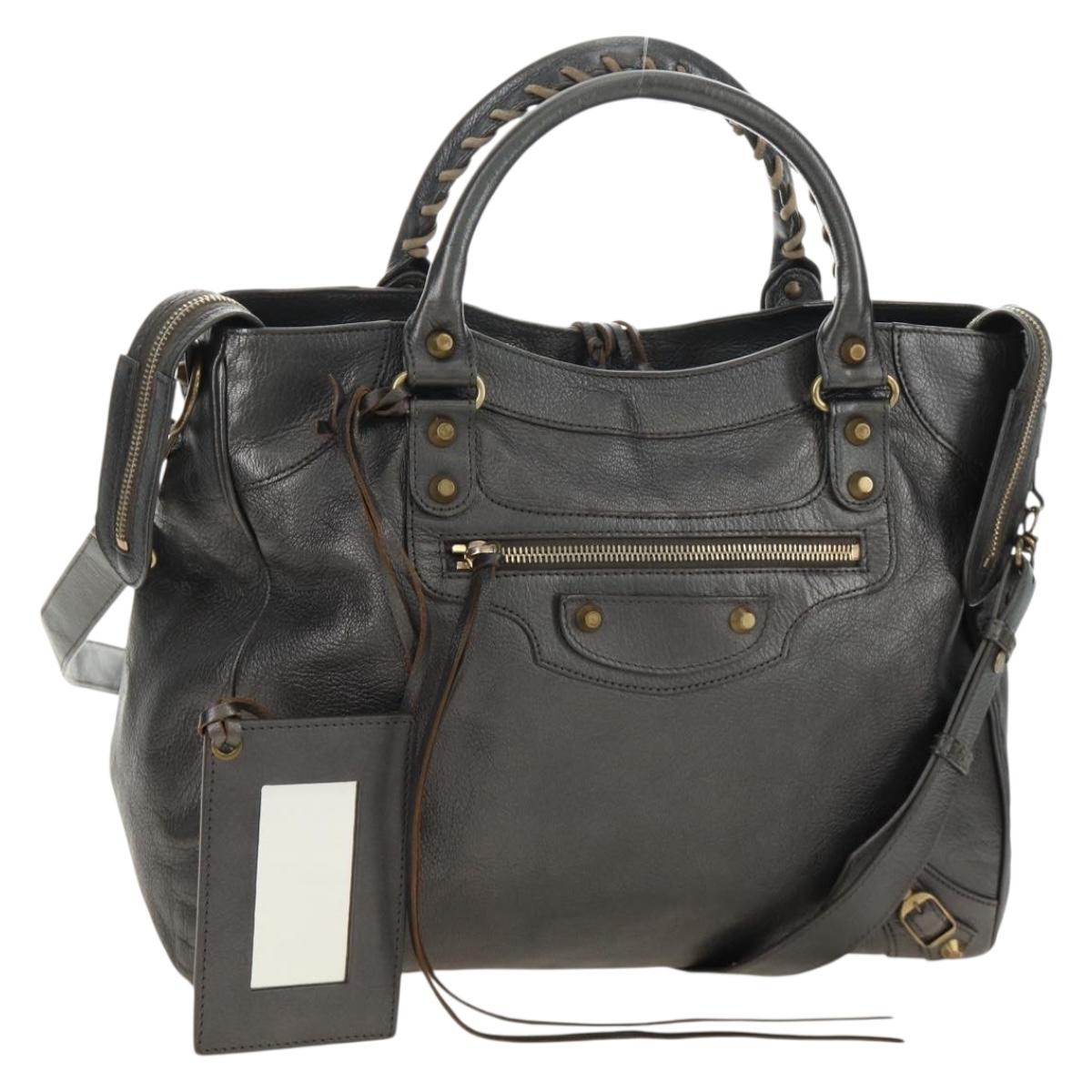 BALENCIAGA Classic Vero Hand Bag Leather Gray 235216 Auth 189775SM
