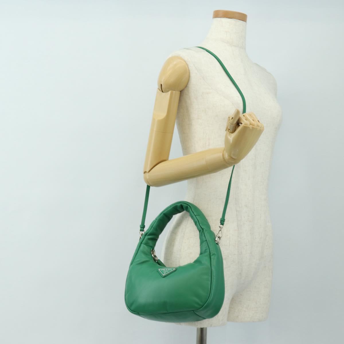 PRADA Hand Bag Leather 2way Green Silver Auth 189777SM