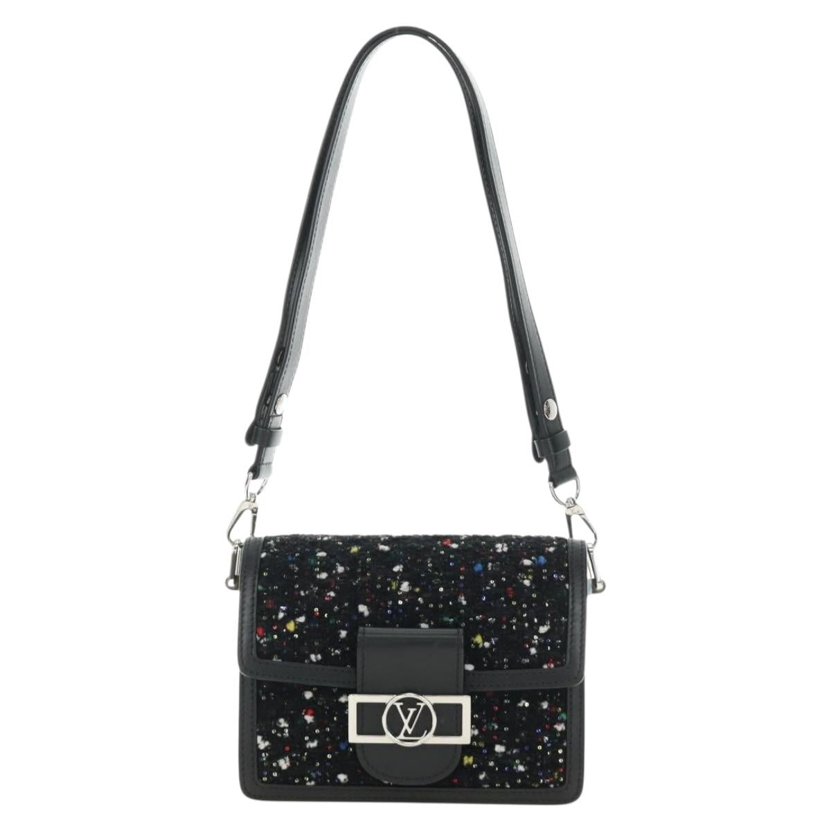 LOUIS VUITTON Daufine MINI Bag Tweed Black Silver M55491 LV Auth 189783SAM