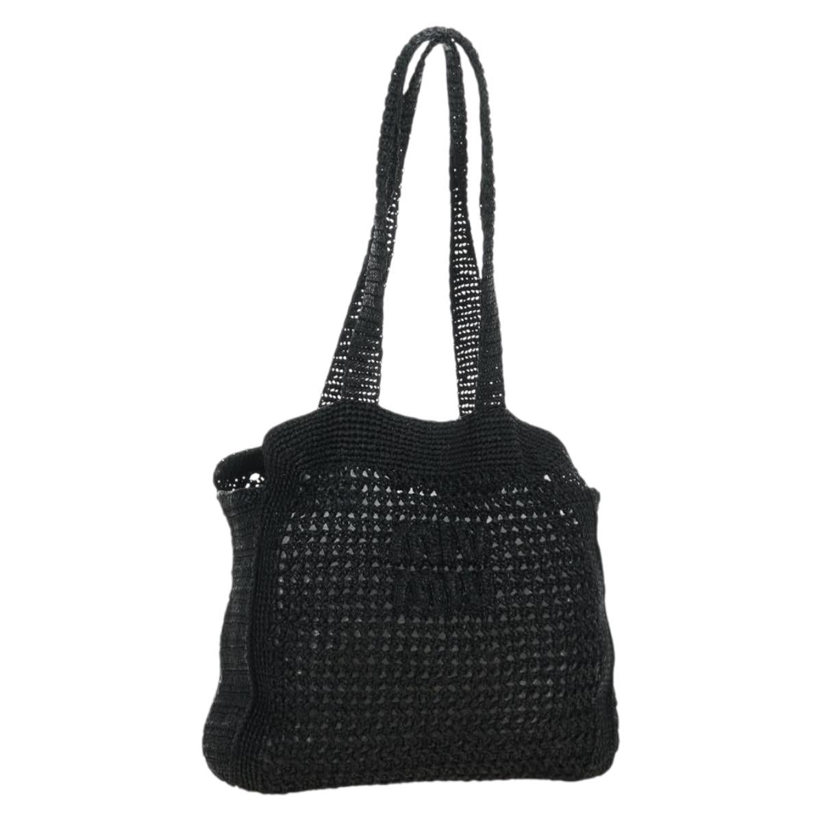 Miu Miu Tote Bag Raffia Black Silver Auth 189784SM