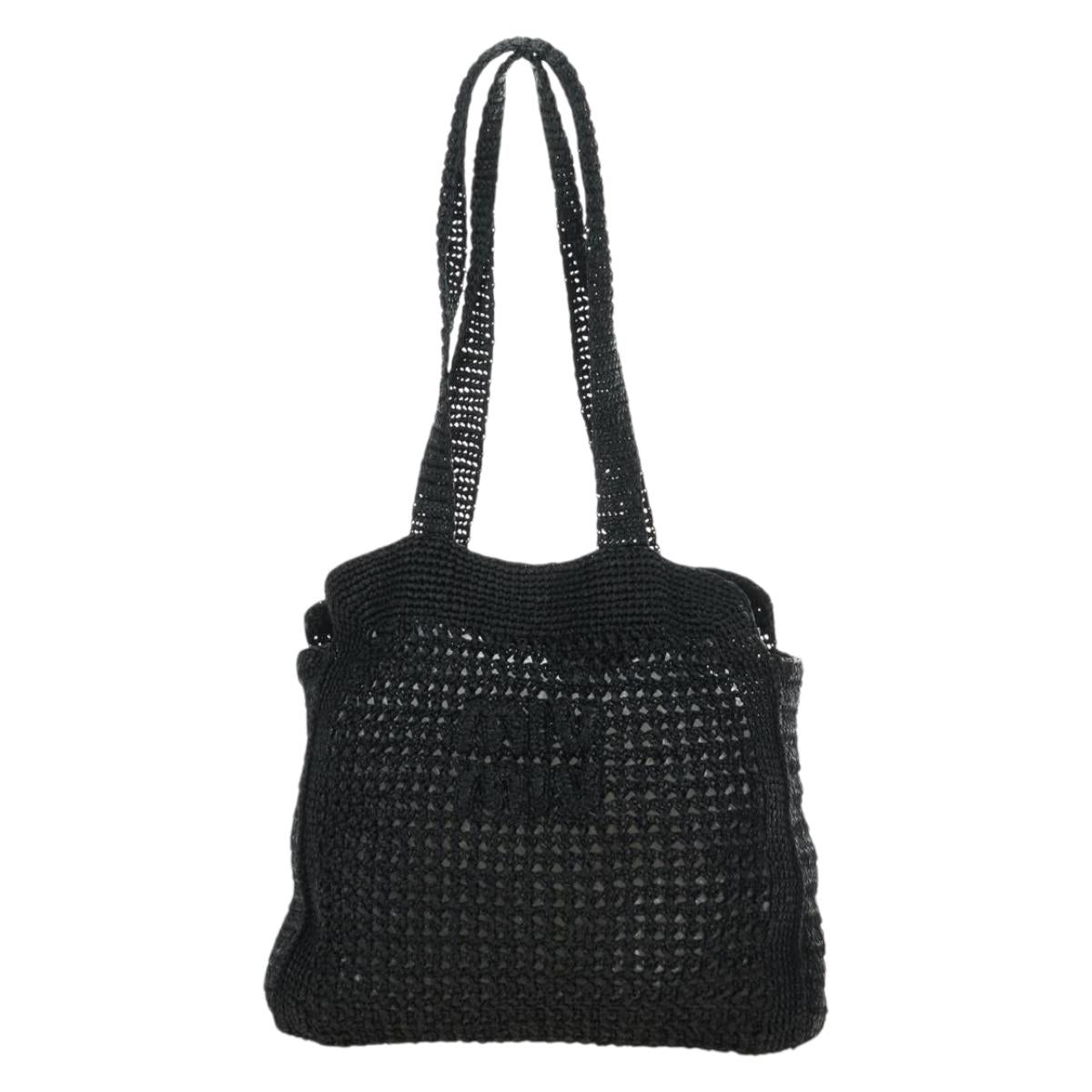 Miu Miu Tote Bag Raffia Black Silver Auth 189784SM