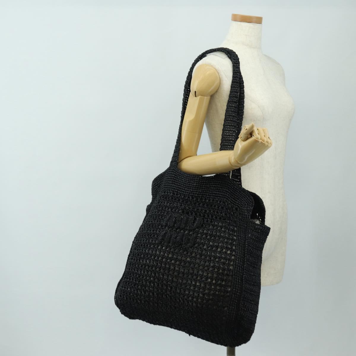 Miu Miu Tote Bag Raffia Black Silver Auth 189784SM