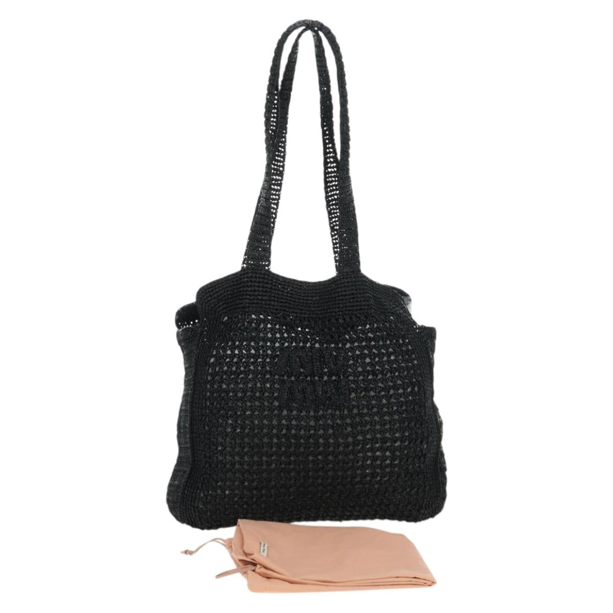 Miu Miu Tote Bag Raffia Black Silver Auth 189784SM