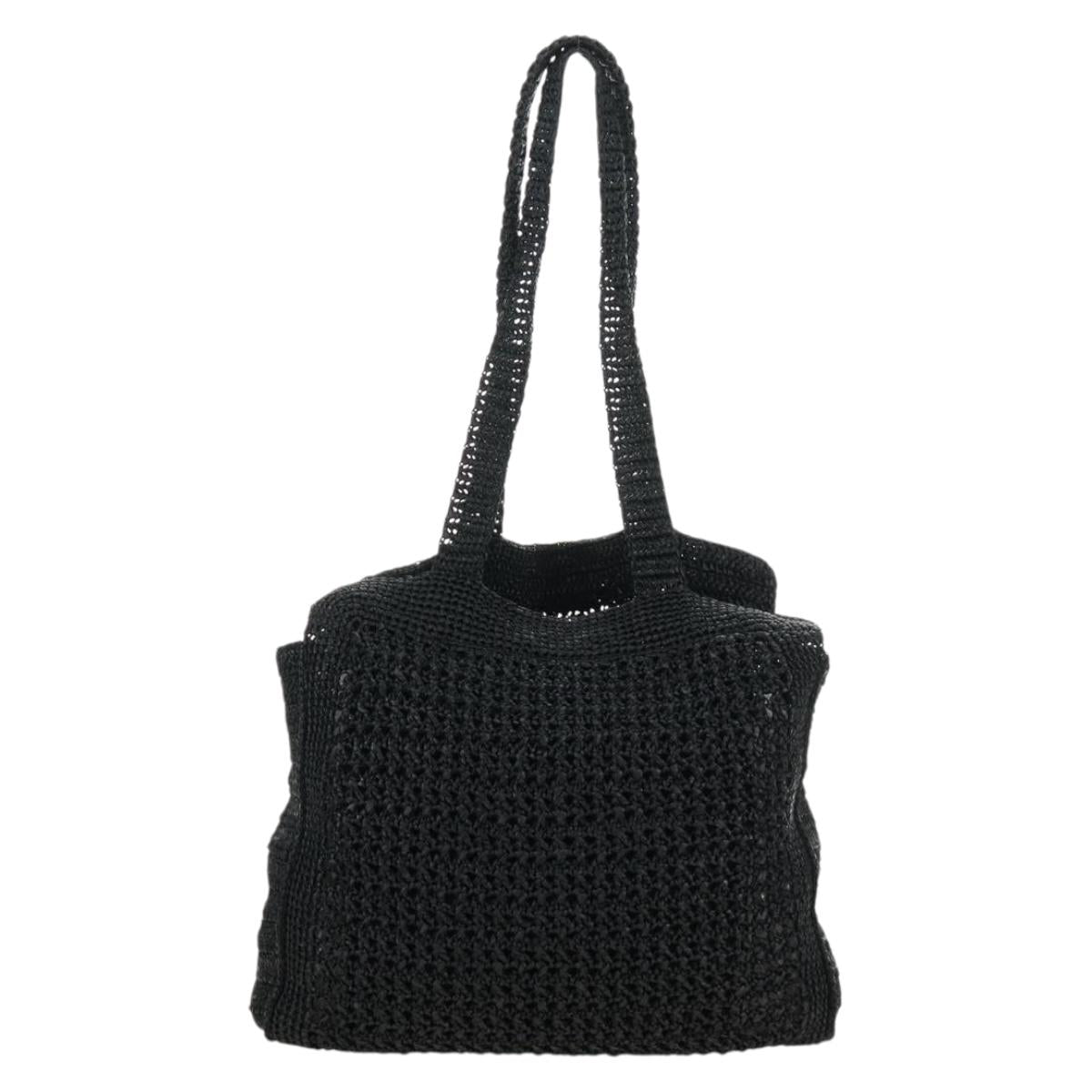 Miu Miu Tote Bag Raffia Black Silver Auth 189784SM