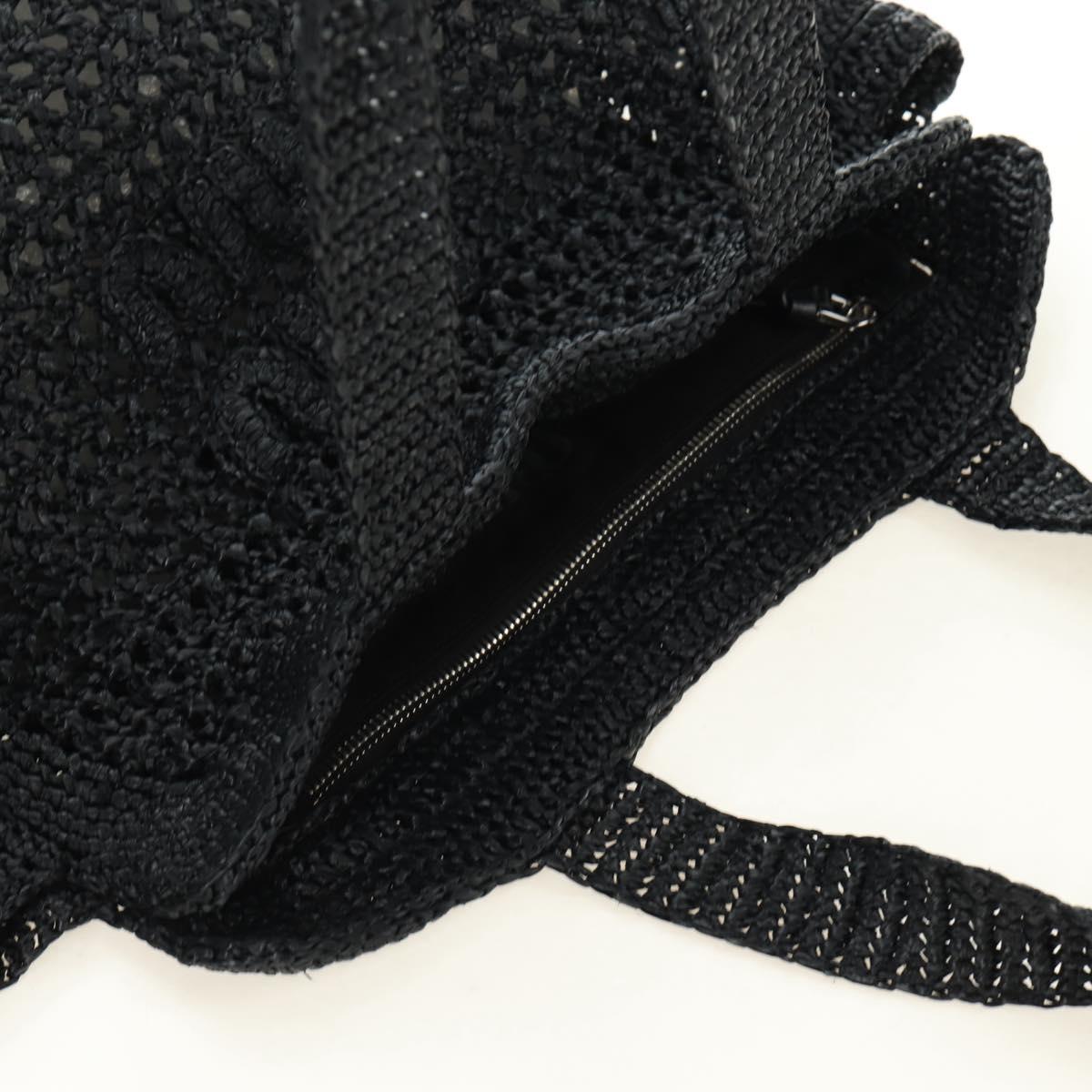 Miu Miu Tote Bag Raffia Black Silver Auth 189784SM