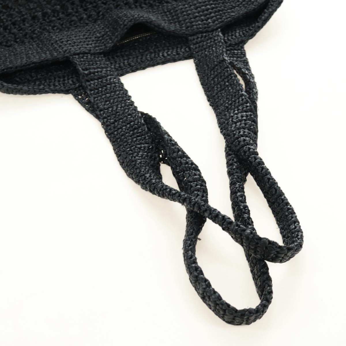 Miu Miu Tote Bag Raffia Black Silver Auth 189784SM