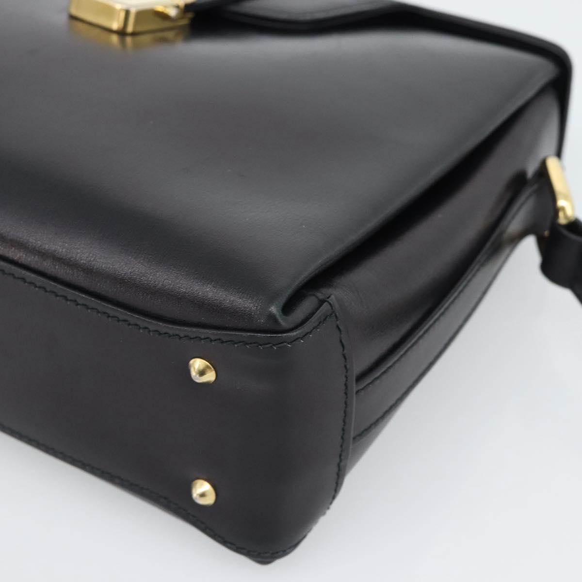 GUCCI Shoulder Bag Leather Black Gold Auth 189787A